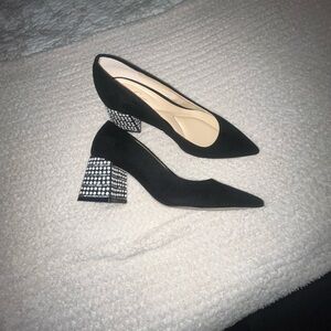 Jessica Simpson black heels with pearls and rhinestones